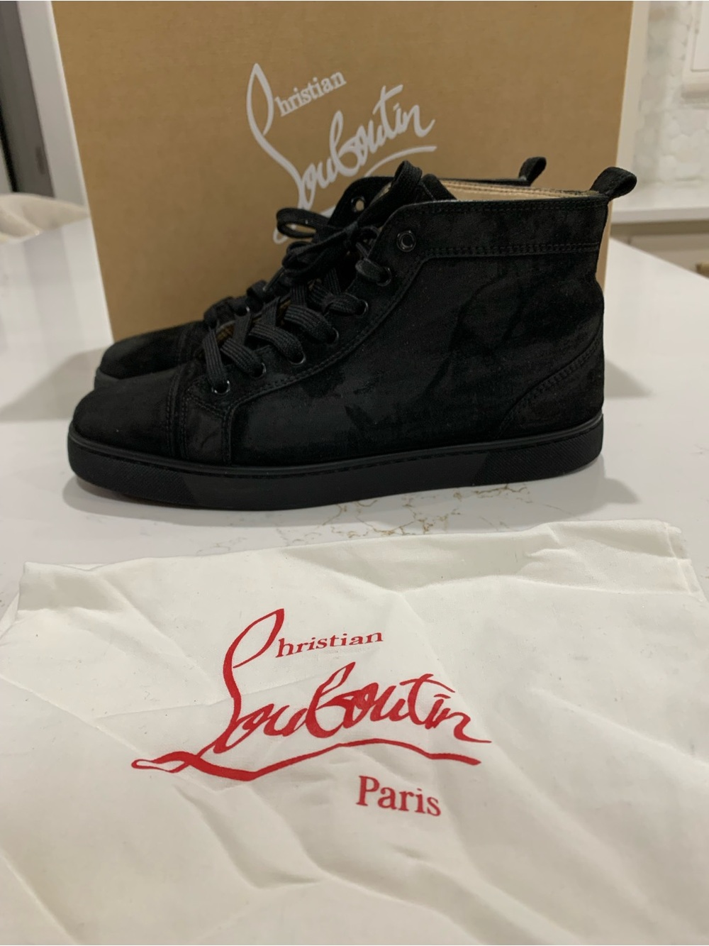 Christian Louboutin Louis Logo-Embellished Suede High-Top Sneakers Size 41